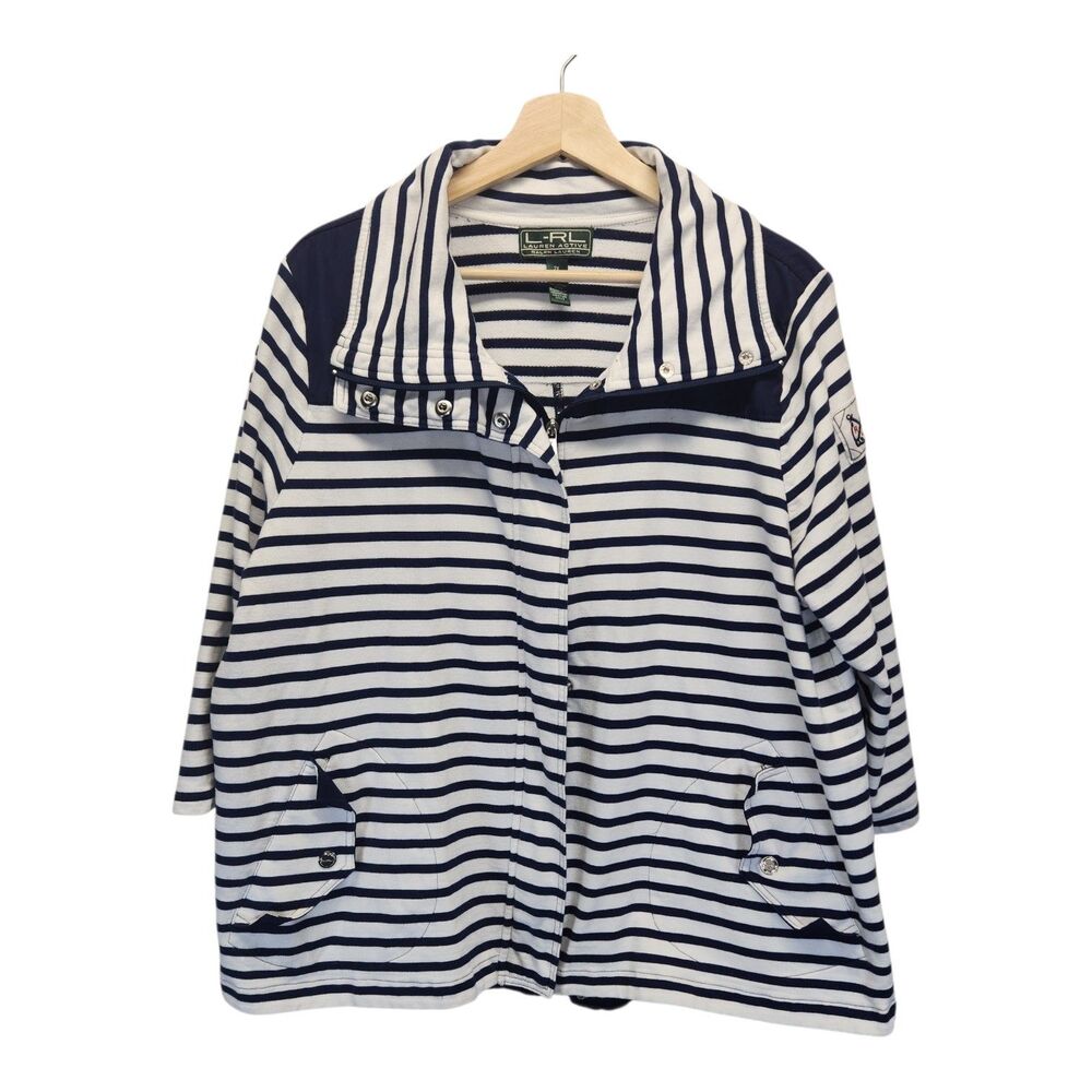 Lauren Ralph Lauren Active Blue Nautical Stripe Jacket Womens Size 2X